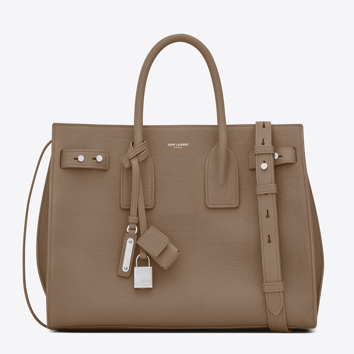 Sa**t Lau*nt small sac de jour souple bag in taupe grained leather