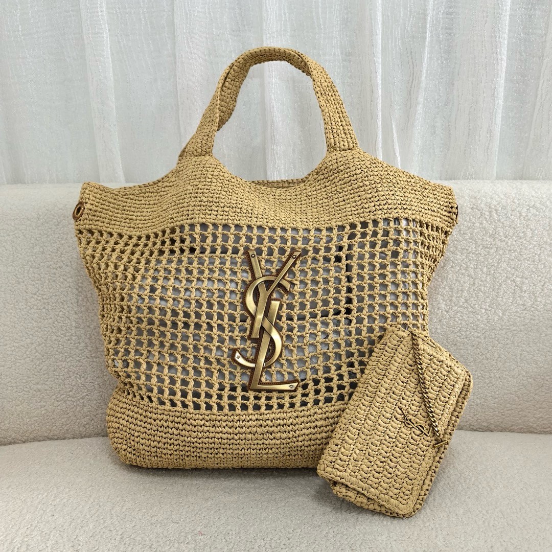 Sa**t Lau*nt icare maxi shopping bag in naturel raffia