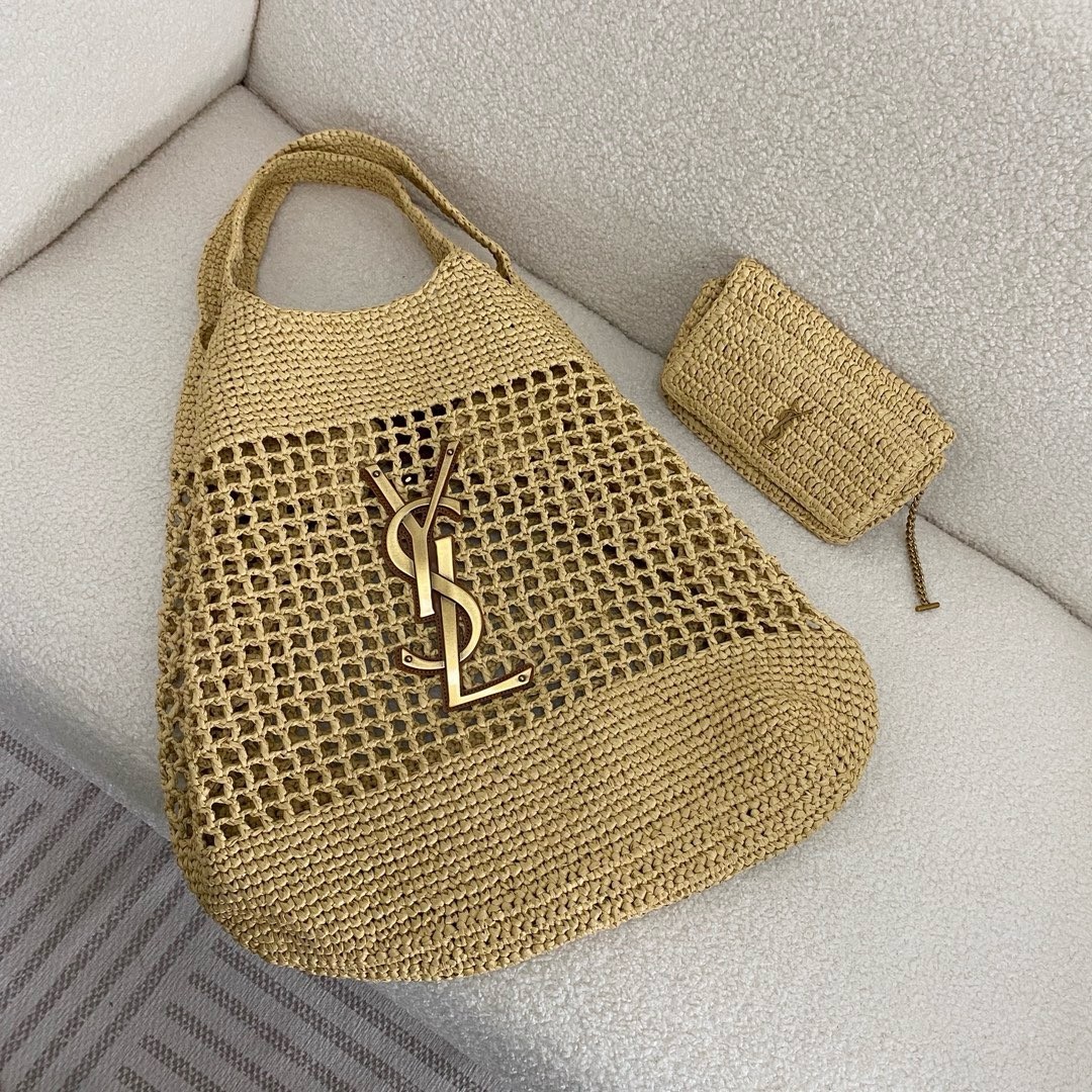 Sa**t Lau*nt icare maxi shopping bag in naturel raffia