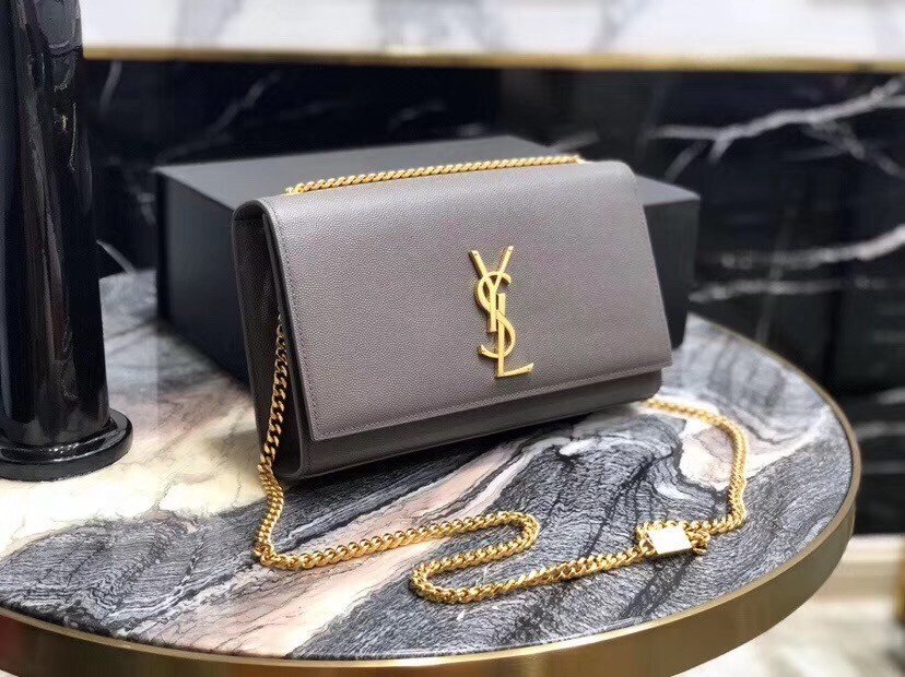 Sa**t Lau*nt medium kate bag in grey grained leather