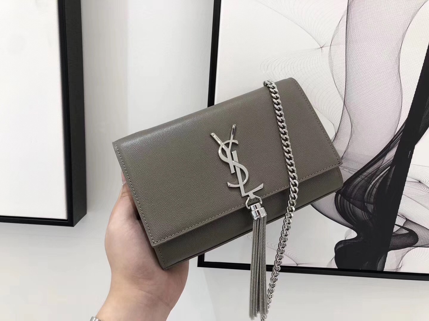 Sa**t Lau*nt small kate tassel bag in grey grained leather