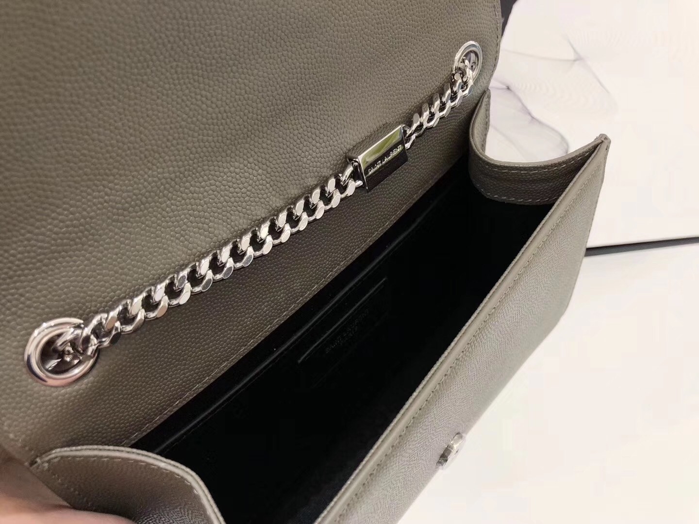 Sa**t Lau*nt small kate tassel bag in grey grained leather