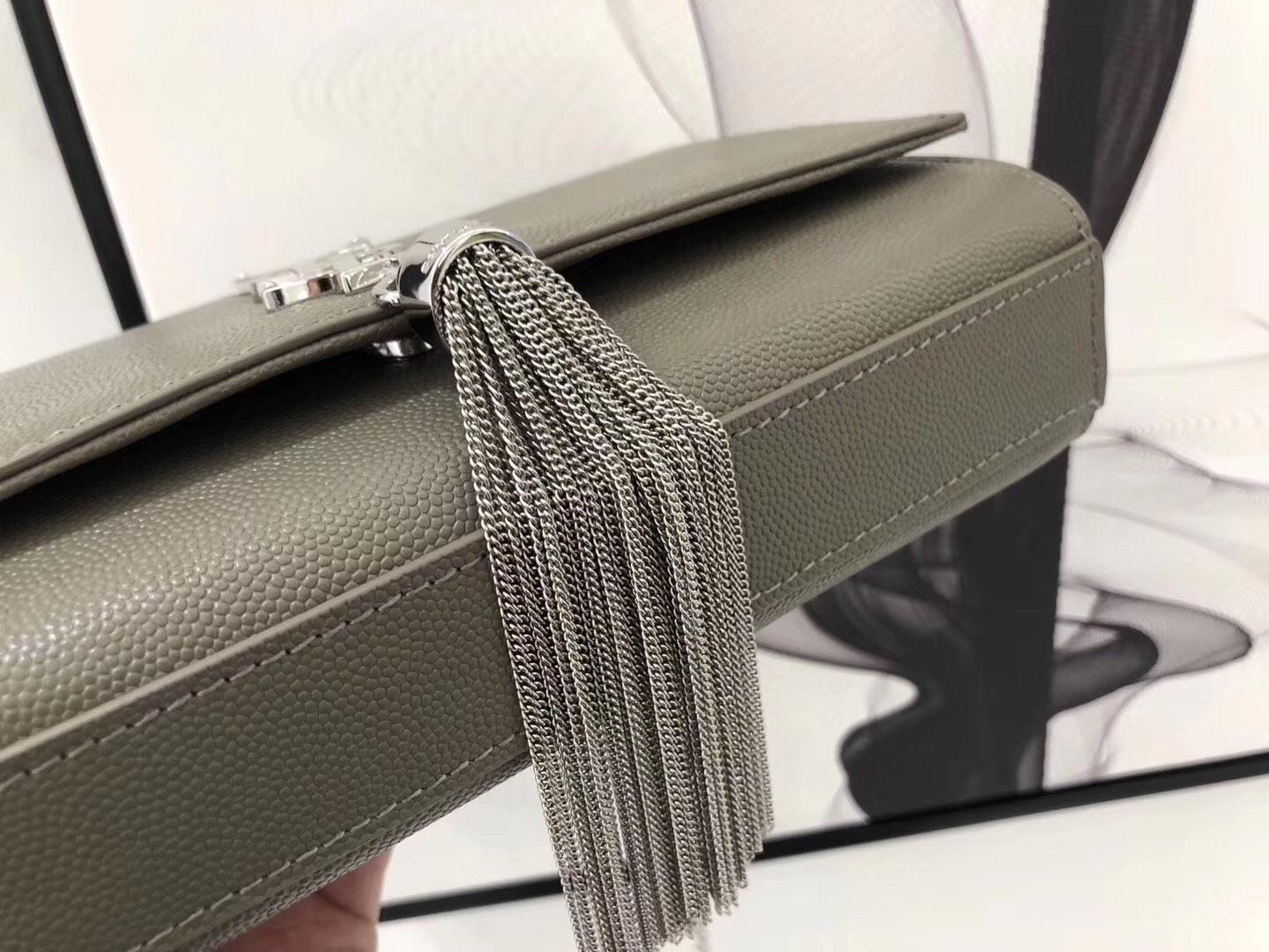 Sa**t Lau*nt small kate tassel bag in grey grained leather