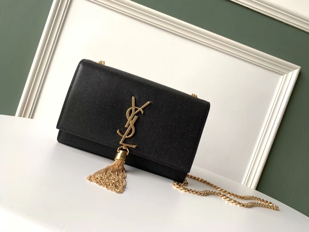 Sa**t Lau*nt small kate tassel bag in black grained leather