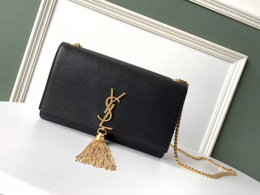 Sa**t Lau*nt medium kate bag with tassel in black smooth leather