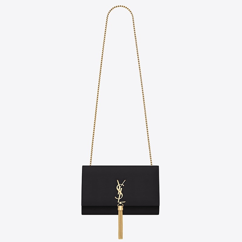 Sa**t Lau*nt medium kate bag with tassel in black smooth leather