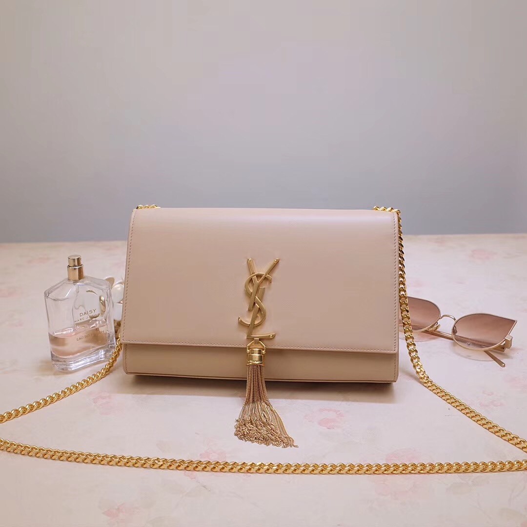 Sa**t Lau*nt medium kate bag with tassel in powder smooth leather