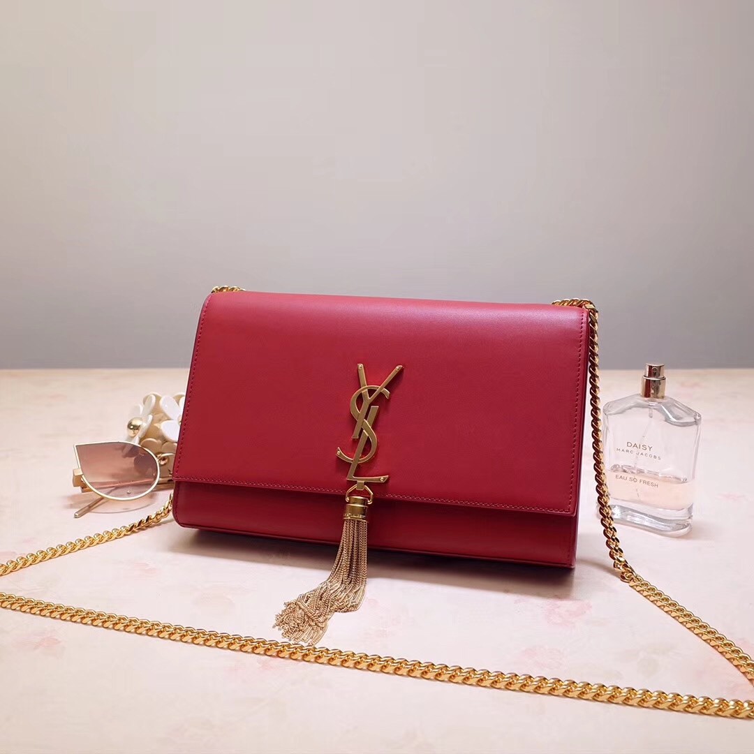 Sa**t Lau*nt medium kate bag with tassel in red smooth leather