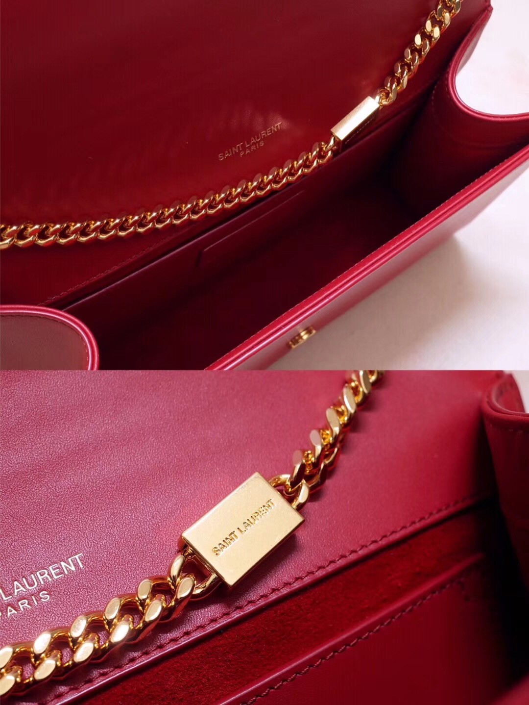 Sa**t Lau*nt medium kate bag with tassel in red smooth leather