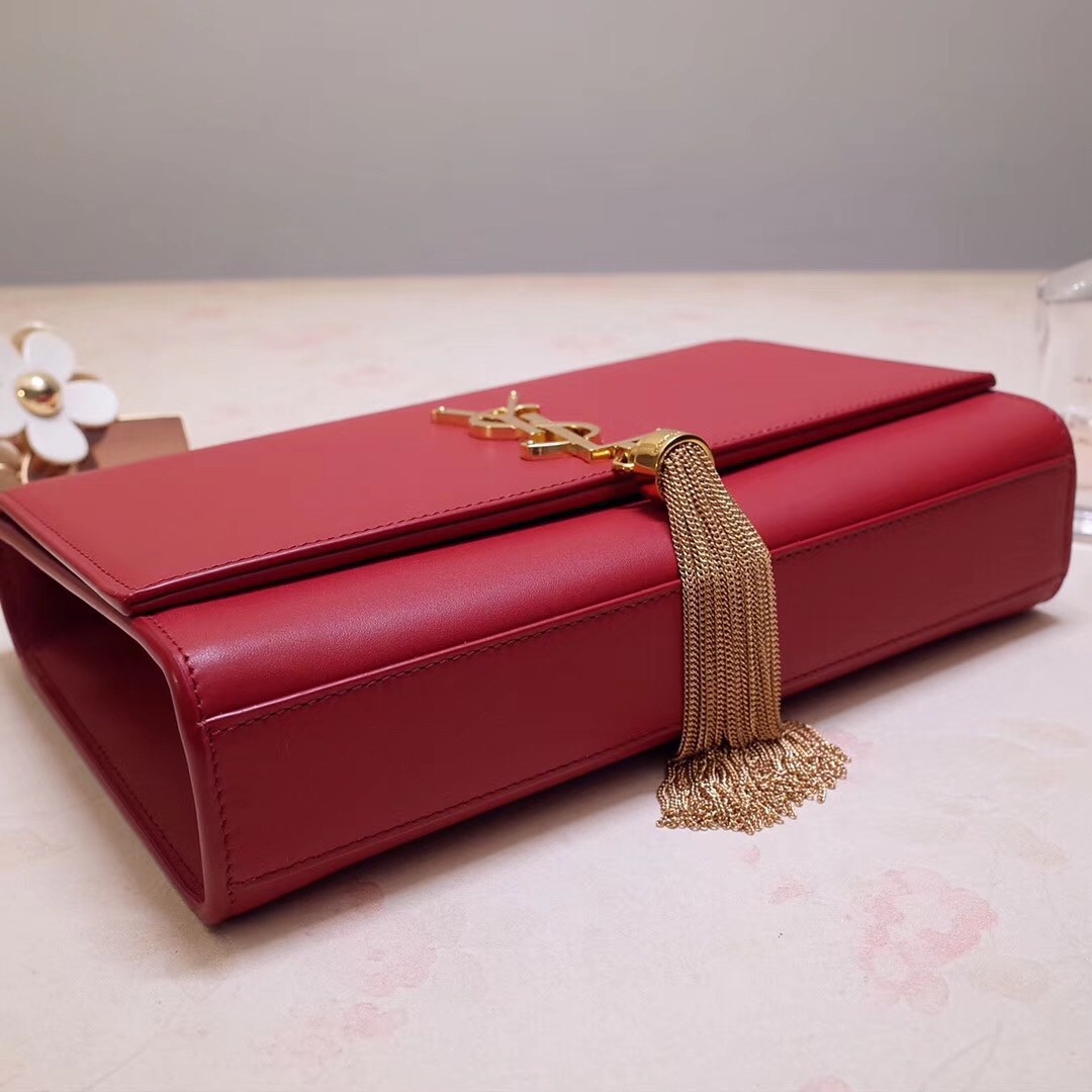 Sa**t Lau*nt medium kate bag with tassel in red smooth leather