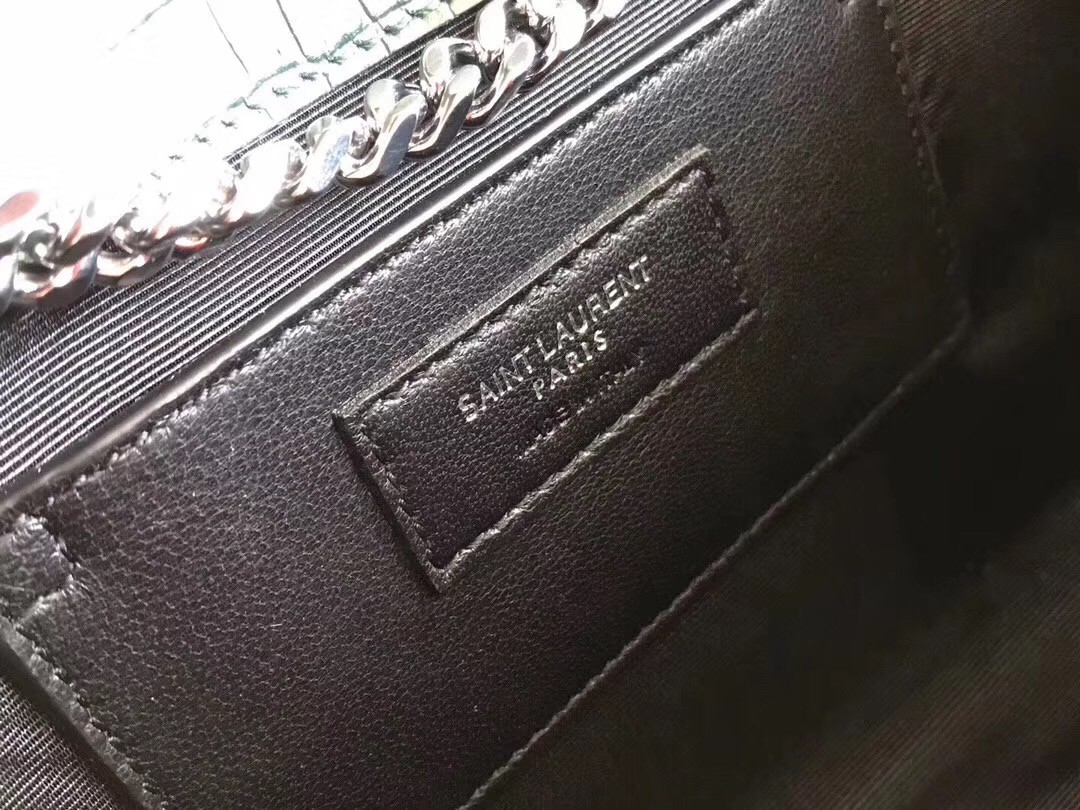 Sa**t Lau*nt medium kate bag with tassel in dark green croc-embossed leather