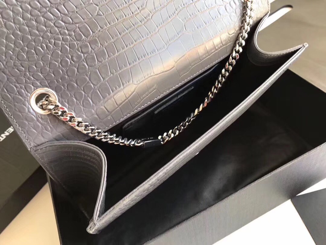 Sa**t Lau*nt medium kate bag with tassel in storm croc-embossed leather