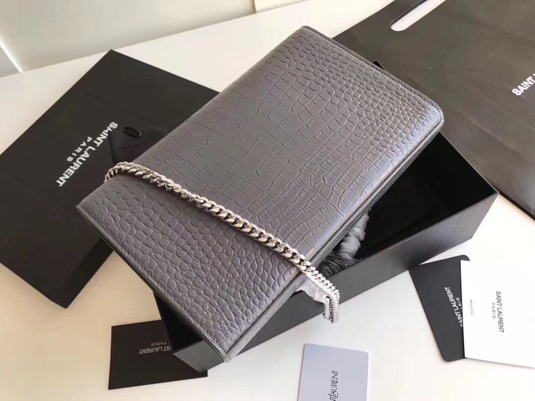 Sa**t Lau*nt medium kate bag with tassel in storm croc-embossed leather