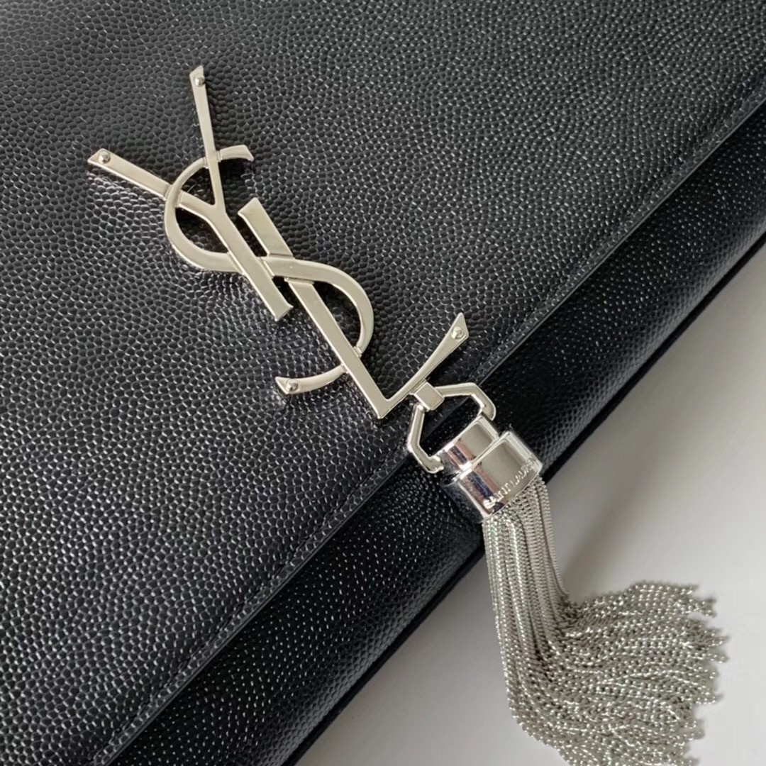 Sa**t Lau*nt medium kate bag with tassel in black grained leather