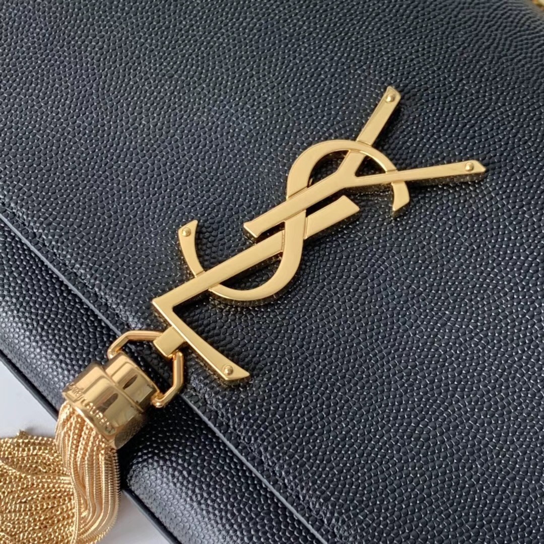 Sa**t Lau*nt medium kate bag with tassel in black grained leather