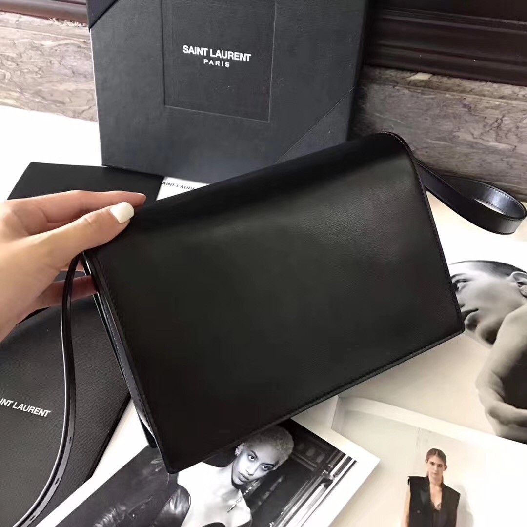 Sa**t Lau*nt medium bellechasse bag in black leather and taupe suede