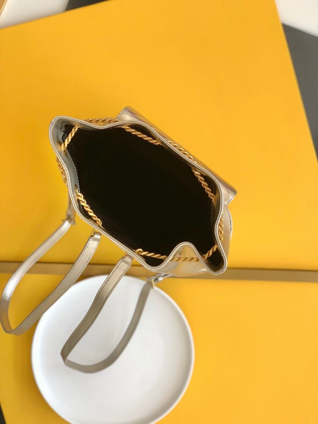 Sa**t Lau*nt joe backpack in gold lame leather