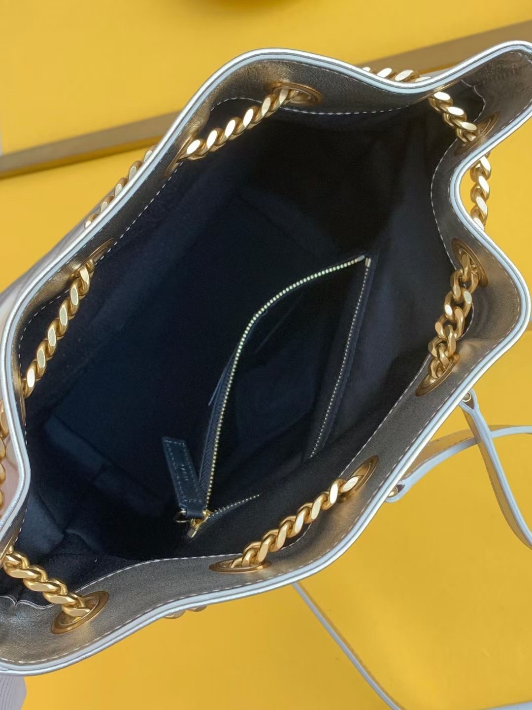 Sa**t Lau*nt joe backpack in gold lame leather