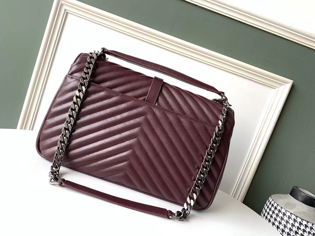 Sa**t Lau*nt college large bag in bordeaux matelasse leather