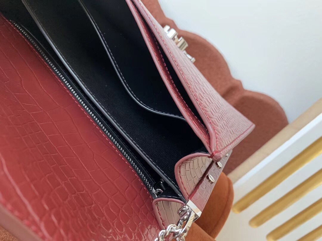 Sa**t Lau*nt cassandra clasp bag in bordeaux croc-embossed leather