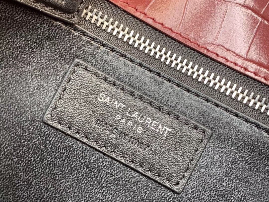 Sa**t Lau*nt cassandra clasp bag in bordeaux croc-embossed leather