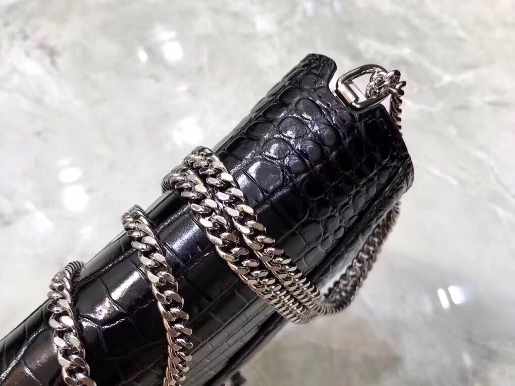 Sa**t Lau*nt cassandra clasp bag in black croc-embossed leather