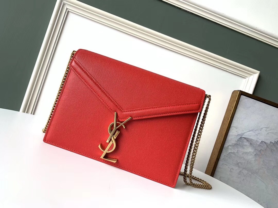 Sa**t Lau*nt cassandra clasp bag in red grained leather