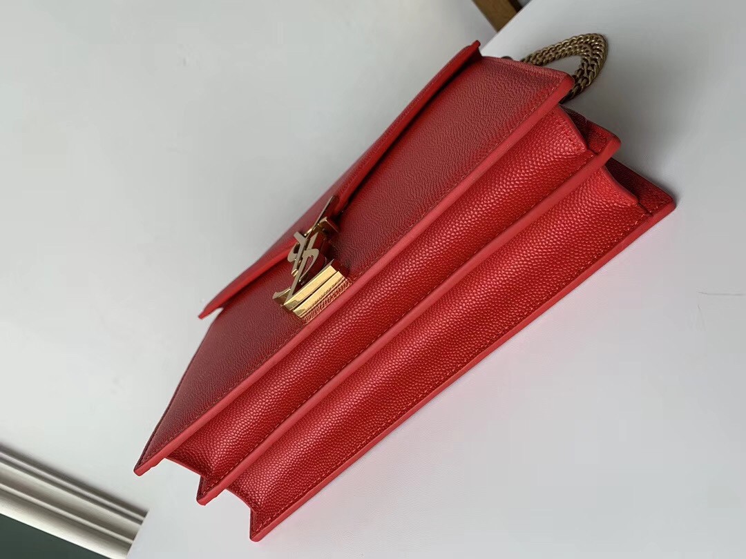 Sa**t Lau*nt cassandra clasp bag in red grained leather