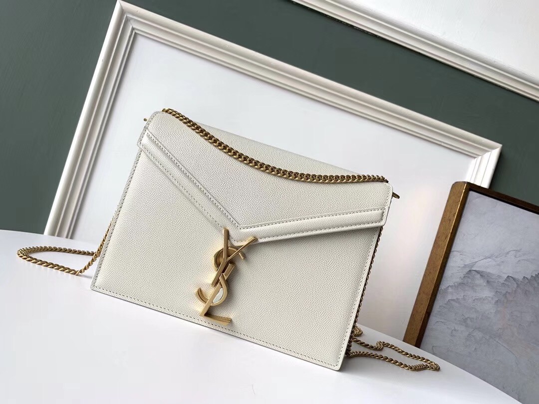 Sa**t Lau*nt cassandra clasp bag in blanc grained leather