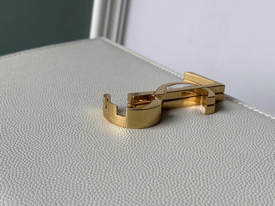 Sa**t Lau*nt cassandra clasp bag in blanc grained leather