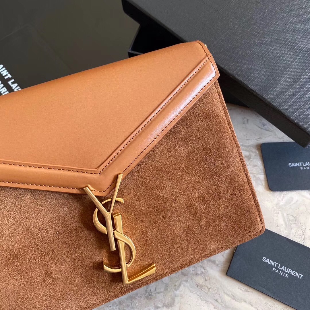 Sa**t Lau*nt cassandra clasp bag in brown suede