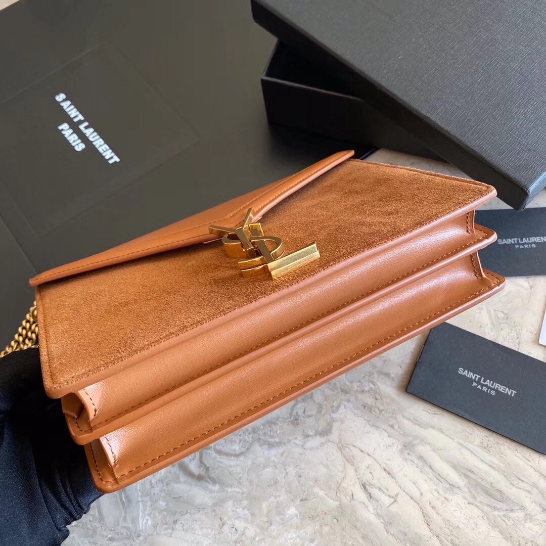 Sa**t Lau*nt cassandra clasp bag in brown suede