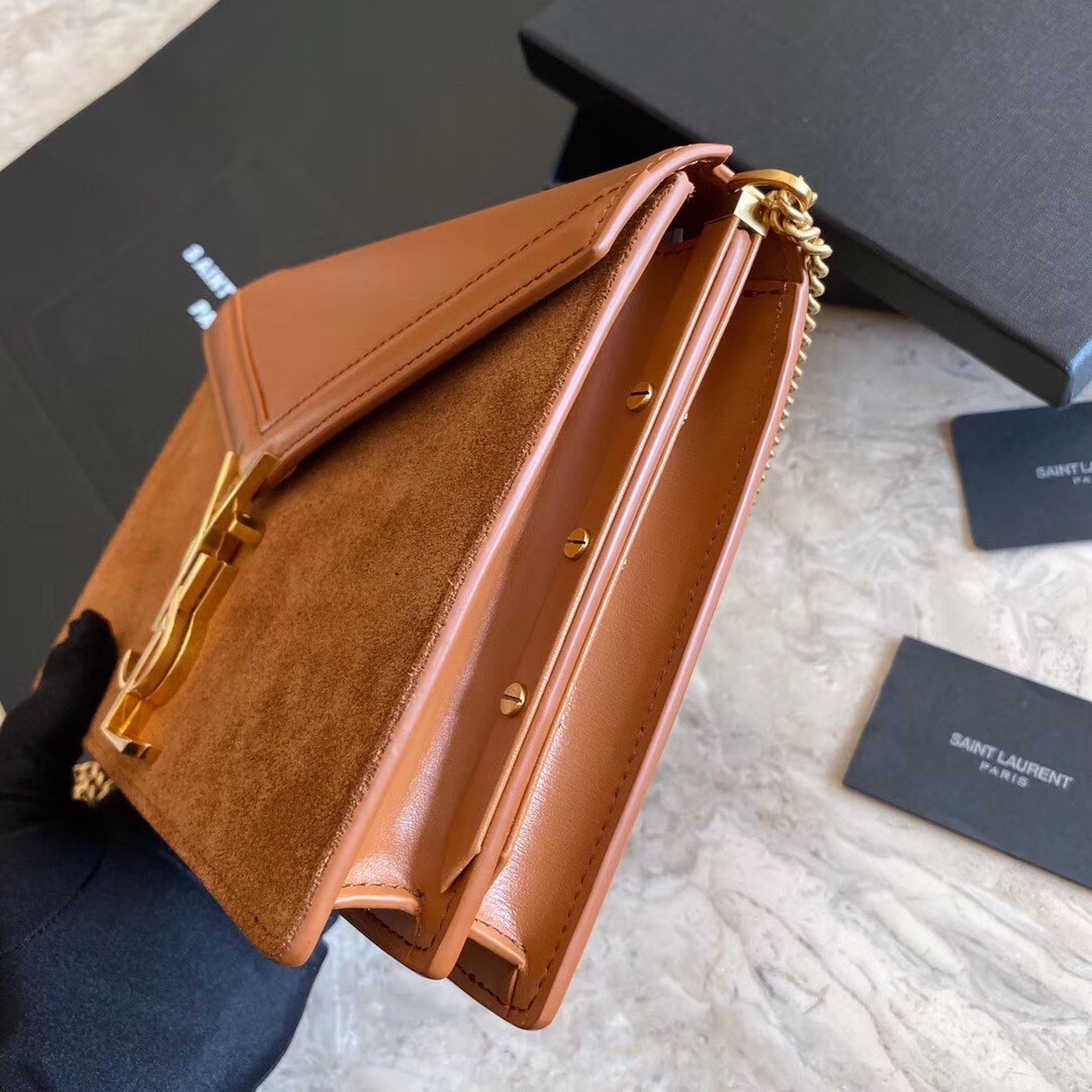 Sa**t Lau*nt cassandra clasp bag in brown suede