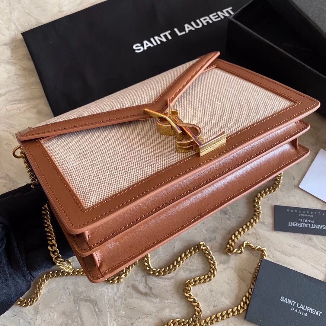 Sa**t Lau*nt cassandra clasp bag in beige canvas