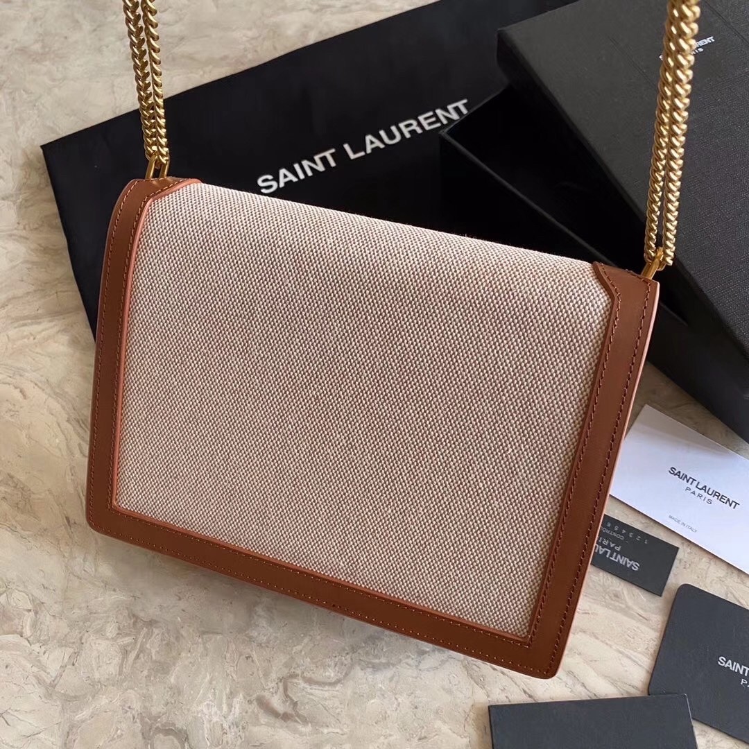 Sa**t Lau*nt cassandra clasp bag in beige canvas