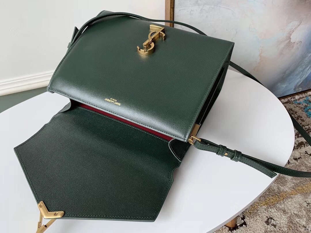 Sa**t Lau*nt cassandra medium bag in dark green grained leather