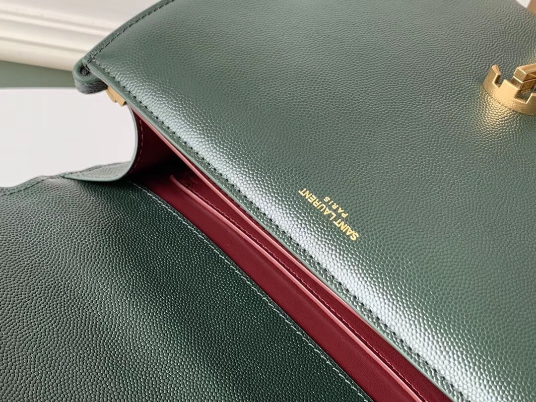 Sa**t Lau*nt cassandra medium bag in dark green grained leather
