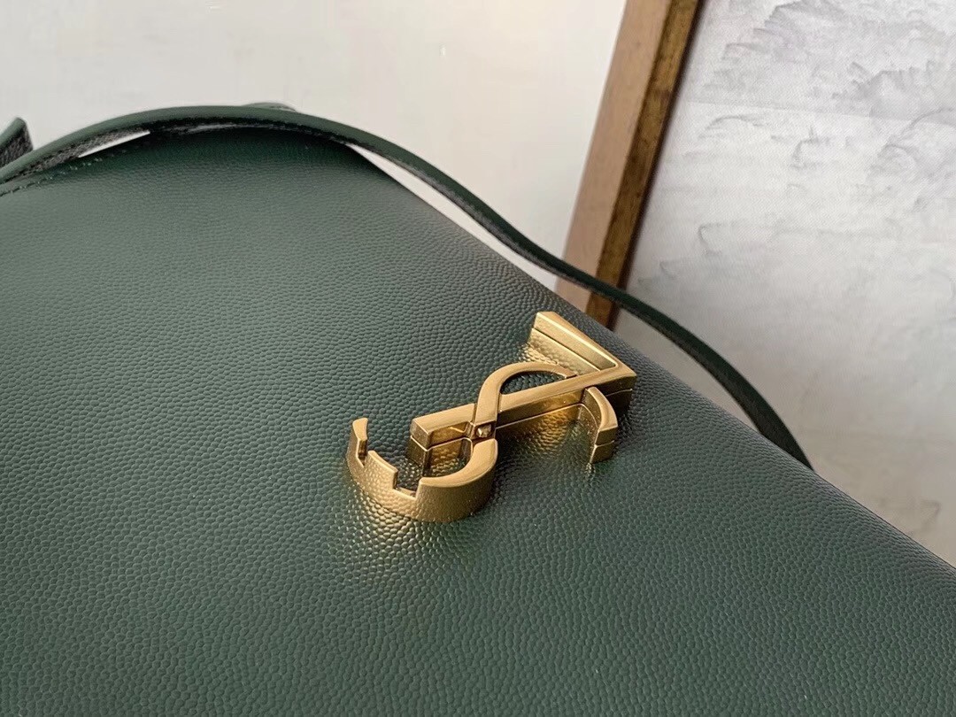 Sa**t Lau*nt cassandra medium bag in dark green grained leather