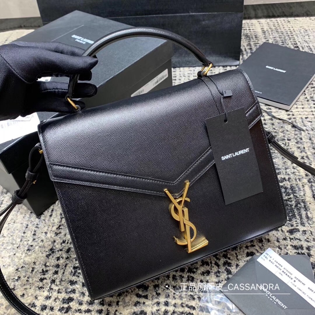 Sa**t Lau*nt cassandra medium bag in black grained leather