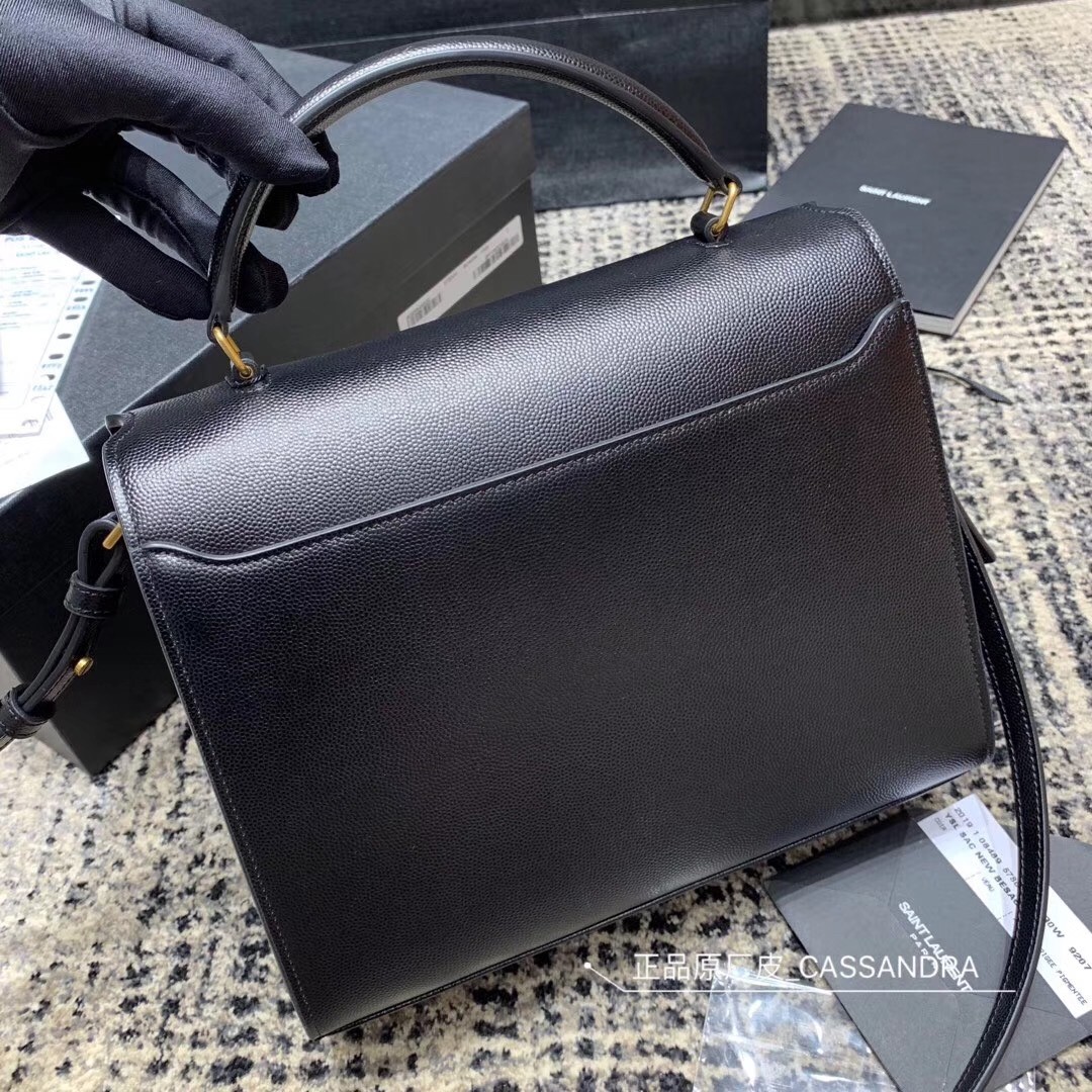 Sa**t Lau*nt cassandra medium bag in black grained leather
