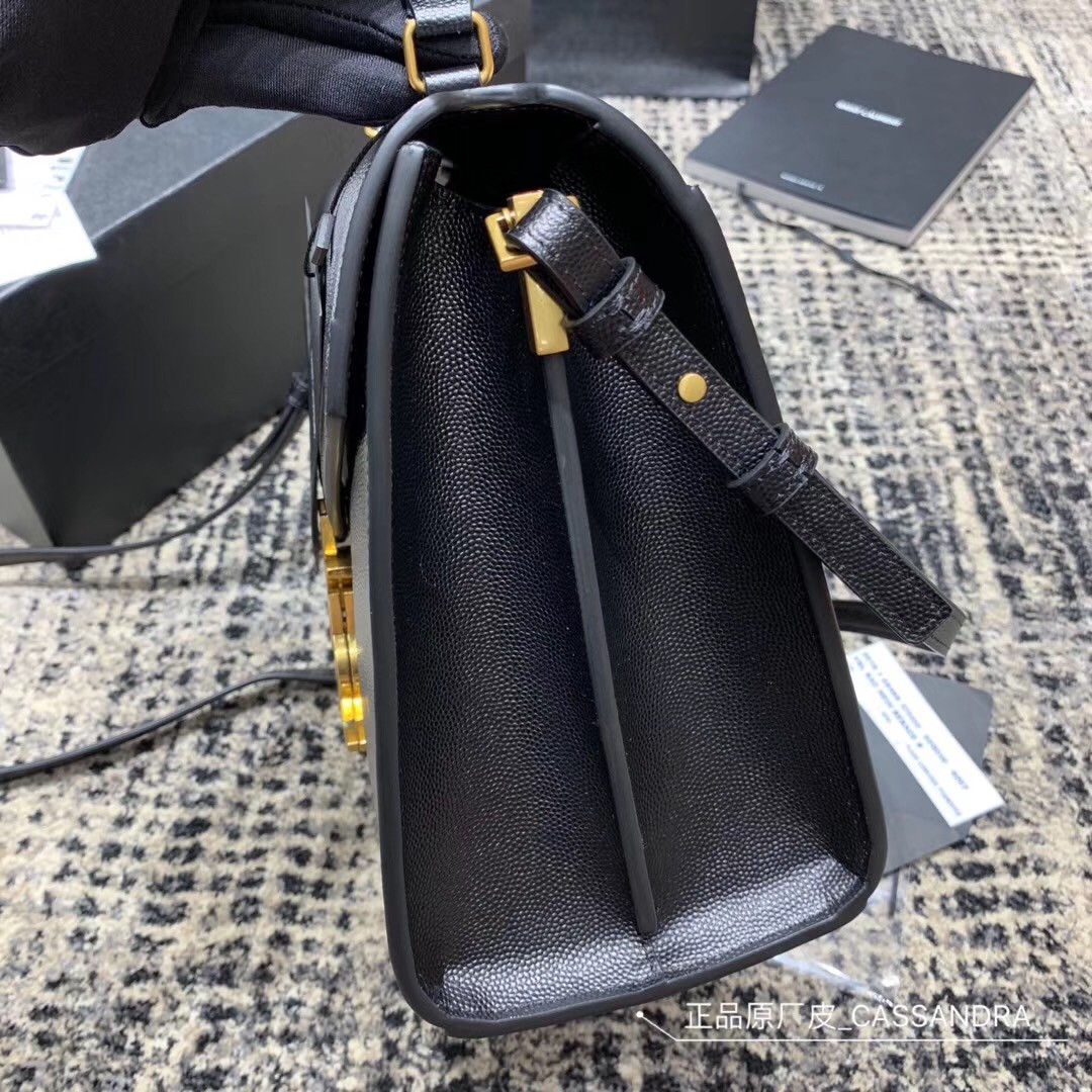 Sa**t Lau*nt cassandra medium bag in black grained leather