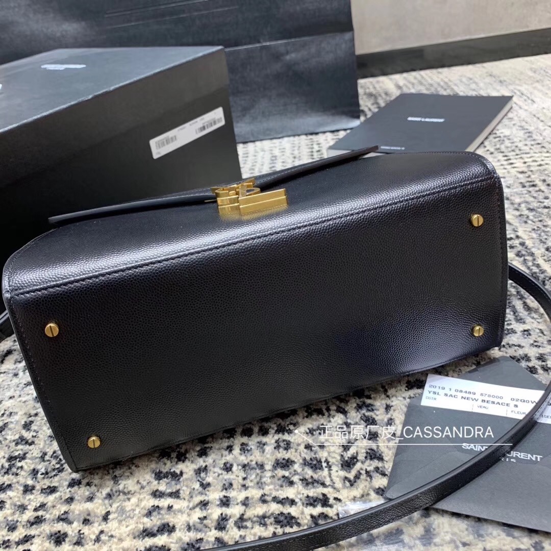 Sa**t Lau*nt cassandra medium bag in black grained leather