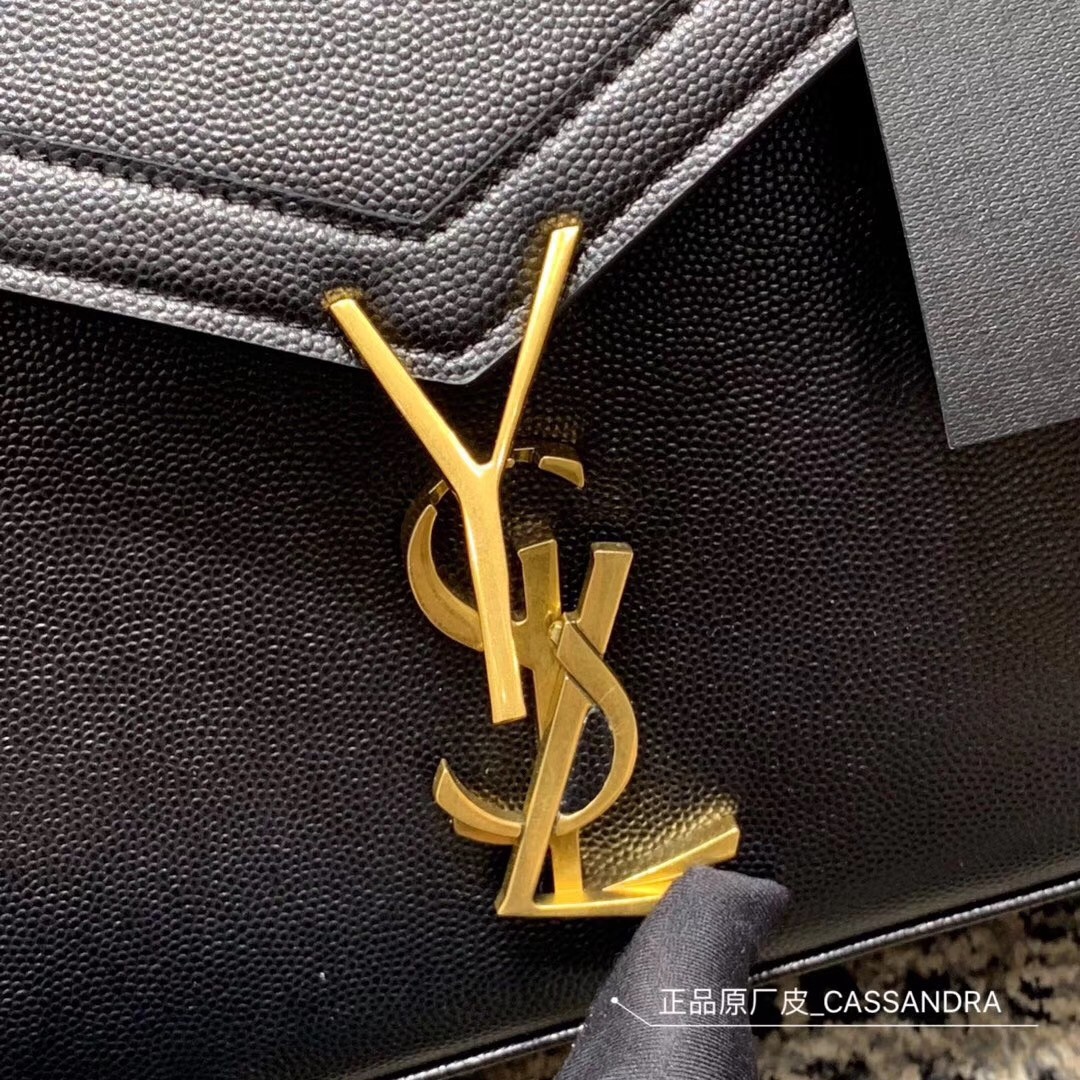 Sa**t Lau*nt cassandra medium bag in black grained leather