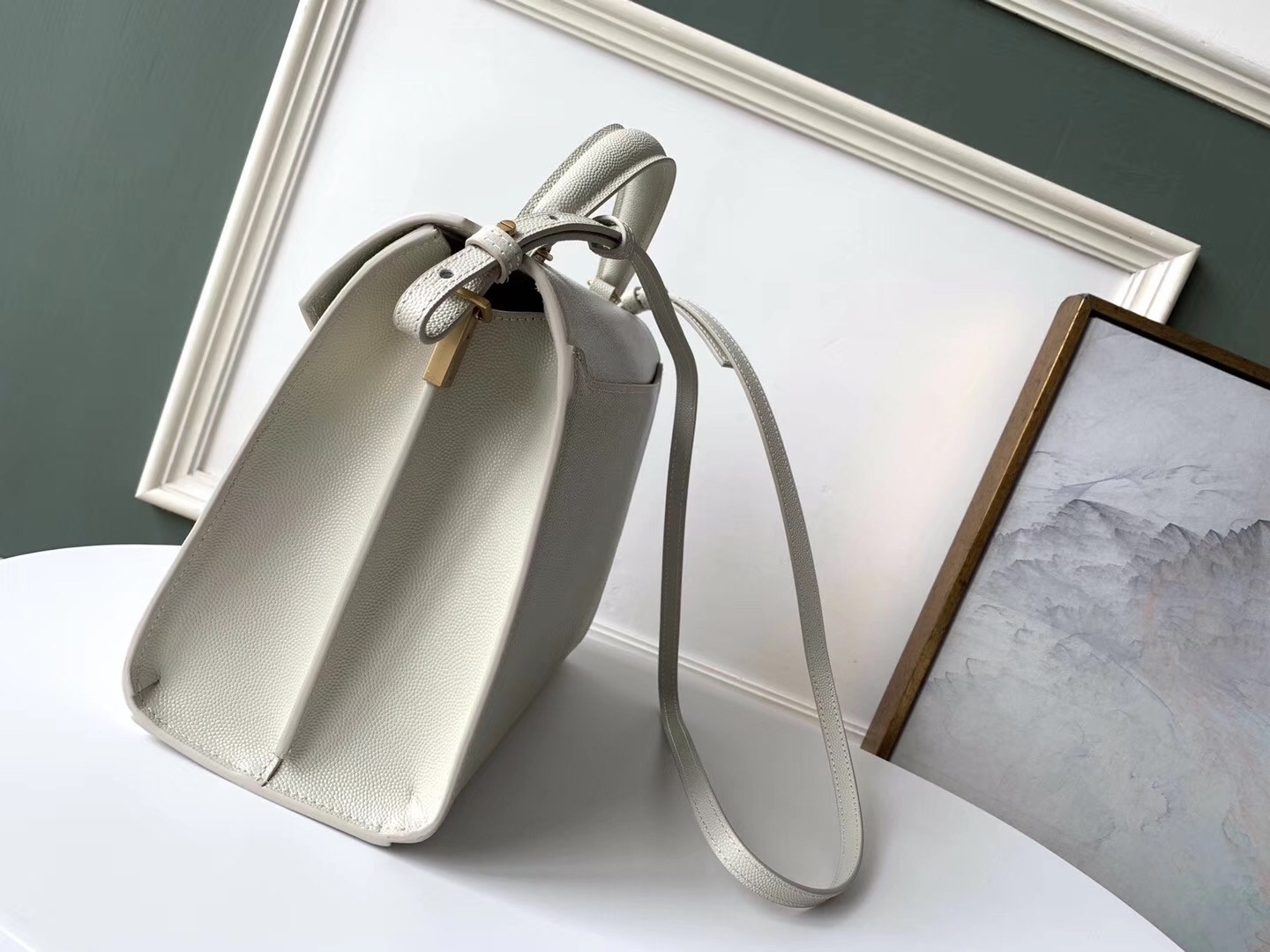 Sa**t Lau*nt cassandra medium bag in white grained leather