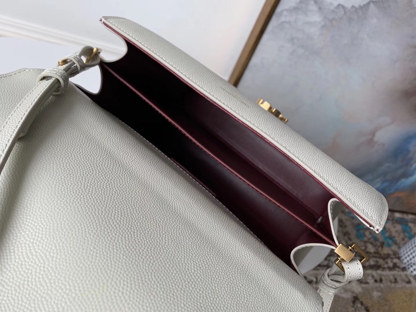 Sa**t Lau*nt cassandra medium bag in white grained leather