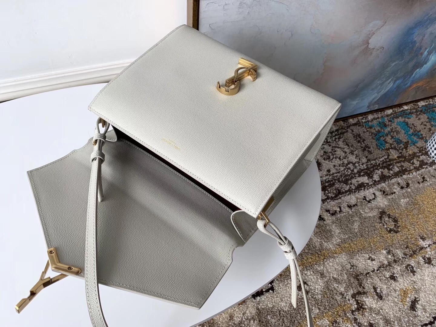 Sa**t Lau*nt cassandra medium bag in white grained leather