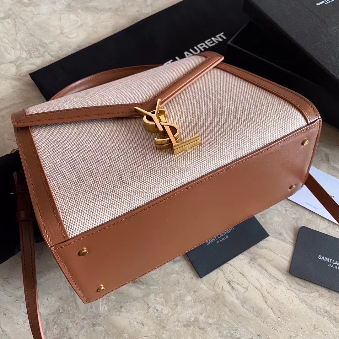 Sa**t Lau*nt cassandra medium bag in beige canvas