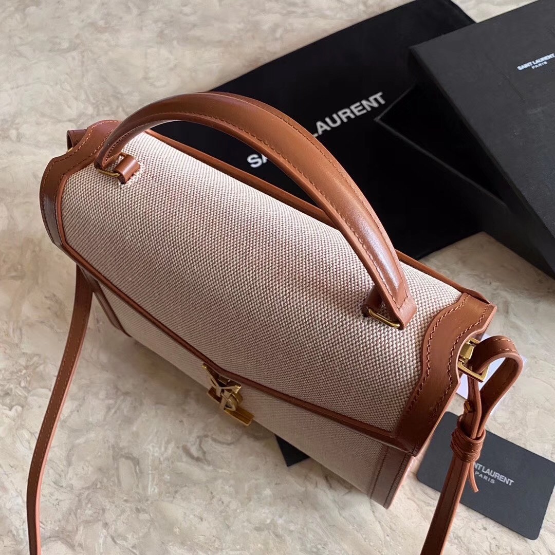 Sa**t Lau*nt cassandra medium bag in beige canvas