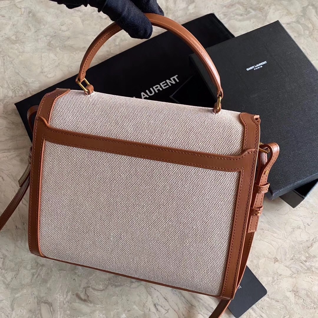 Sa**t Lau*nt cassandra medium bag in beige canvas
