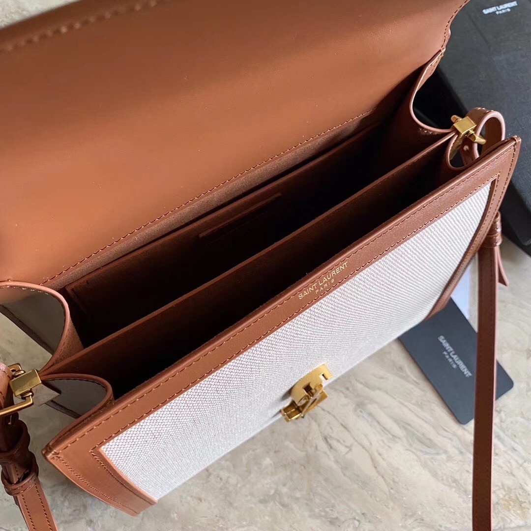 Sa**t Lau*nt cassandra medium bag in beige canvas